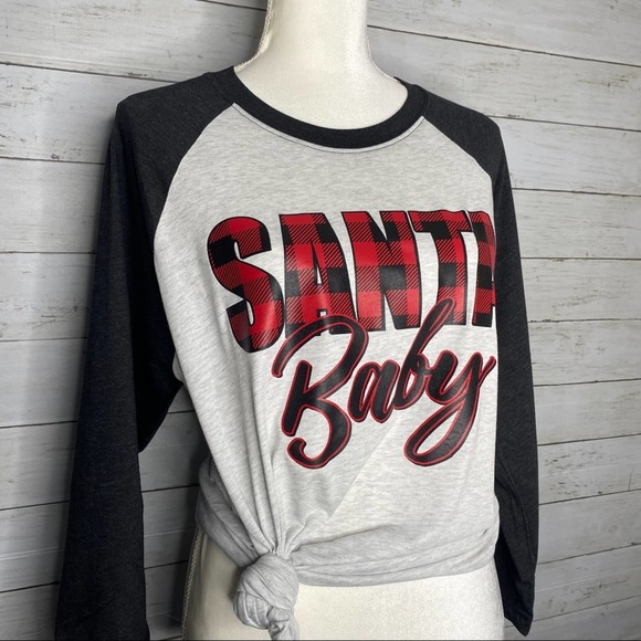 Santa Baby 3/4 Sleeve Baseball Tee Large - Picture 8 of 8